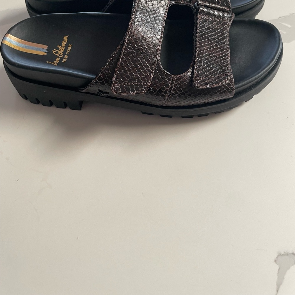 NEW Sam Edelman Brown Snake Print Leather Eliana Platform Sandals